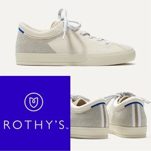 ROTHY’S LACE UP SNEAKERS IN DIAMOND TWILL CREAM KNIT MINIMAL SUSTAINABLE SHOES